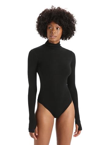 Black Women's Icebreaker Merino Queens Long Sleeve High Neck Bodysuit Underwear | USA 1701TCEV